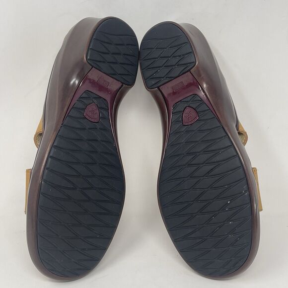 Ariat Wedge Heel Slide Sandals Womens 8.5 B Tan Brown Leather Stitching Western - Picture 13 of 15